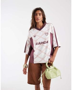 ASOS Oversized V Neck Football T-shirt With Geometric Print - Pink