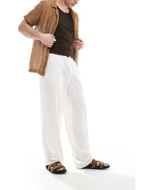 New Look Linen Blend Wide Trousers - White
