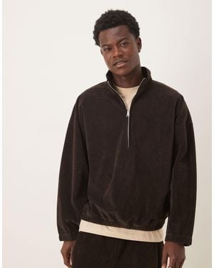 ASOS Co-Ord Boxy Relaxed Half Zip Ribbed Velour Track Jacket - Black
