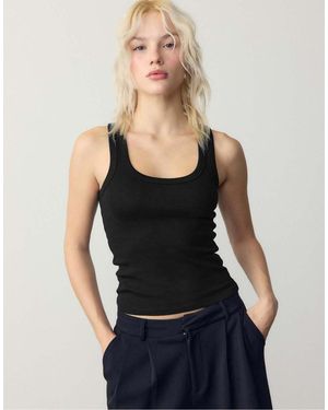 Stradivarius Ribbed Racerback T-shirt - Black