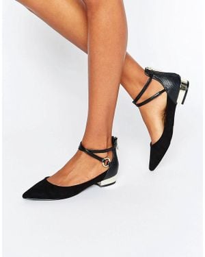ALDO Biacci Ankle Strap Plated Heel Flat Shoes - Black