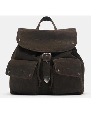 Pull&Bear Buckle Pocket Backpack - Black