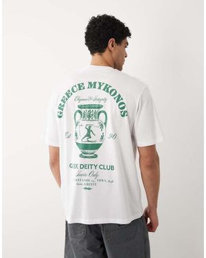 Jack & Jones Camiseta Blanca Extragrande Con Estampado "Greece" En La Espalda De -Blanco