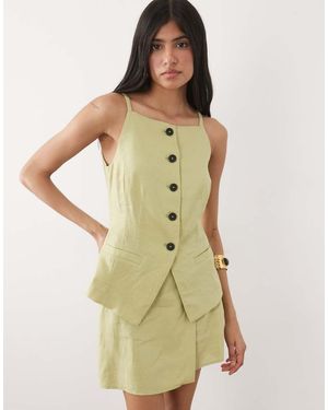 New Look Co-Ord Linen Blend Wrap Skort - Green