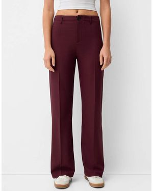 Bershka Petite Wide-Leg Tailoring Trousers - Red