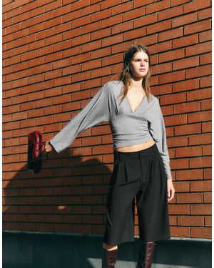 Pull&Bear Top froncé col v chiné - Marron