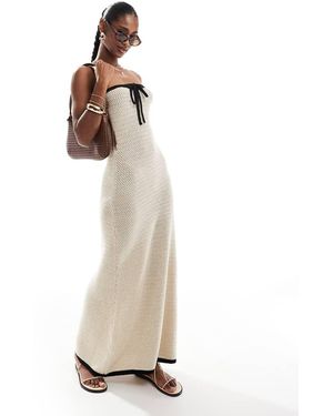 4th & Reckless Contrast Edge Tie Front Crochet Beach Maxi Dress - White