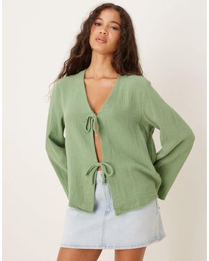 Jdy Tie Front Cheesecloth Shirt - Green