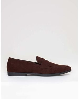 Threadbare Faux Suede Penny Loafers - Brown