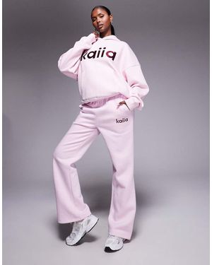 Kaiia Cotton Rich Embroidered Logo Wide Leg Trackies - Purple