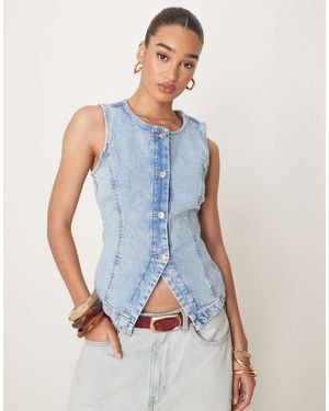 Gina Tricot Sleeveless Sculpted Denim Waistcoat - Blue