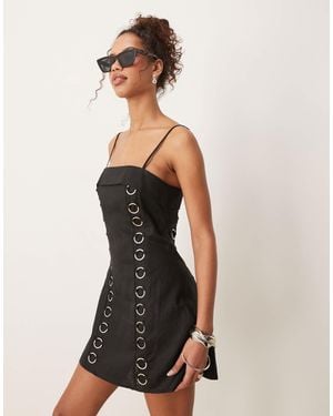 Vrg Grl Alessa Linen Mini Dress With Eyelets - Black