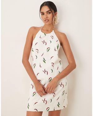 Abercrombie & Fitch – minikleid aus leinen mit neckholder und rückenausschnitt - Weiß