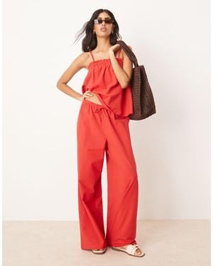 ASOS Pantalones Rojos De Pernera Ancha De Mezcla De Lino De (Parte De Un Conjunto)