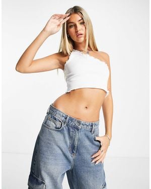 Collusion Lettuce Edge One Shoulder Top - White