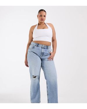 ASOS Vaqueros Dad De Pernera Ancha Con Y Rodillas Rasgadas De Asos Design Curve-Azul