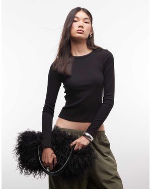 Monki Top Acanalado De Manga Larga En - Negro