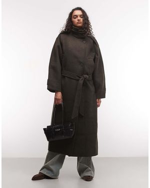Weekday Wool Blend Funnel Neck Belted Coat - Black