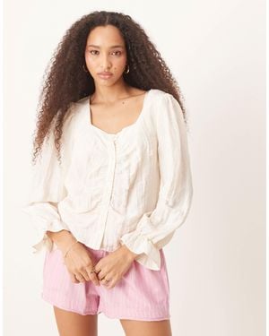 Aware Blouson Sleeve Crinkle Blouse - White