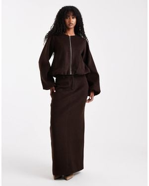 4th & Reckless Wool Feel Back Split Maxi Skirt Co-ord - Brown