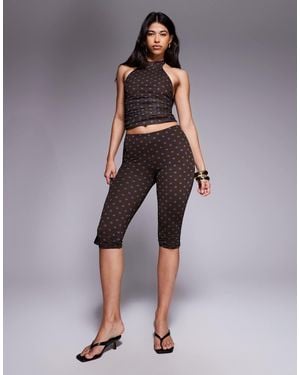 Kaiia Exclusive Double Layered Slinky Mesh High Waisted Capri Trouser Co-Ord - Purple