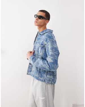 Karlkani Og Distressed Camo Denim Jacket - Blue