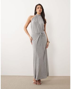 Missy Empire High Neck Wrap Tie Waist Detail Maxi Dress - Gray