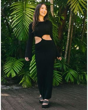 South Beach Maxi Knit Beach Dress With Cutout Detail - Black