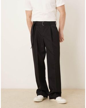 ASOS Smart Wide Leg Trouser With Belt Detail - Black