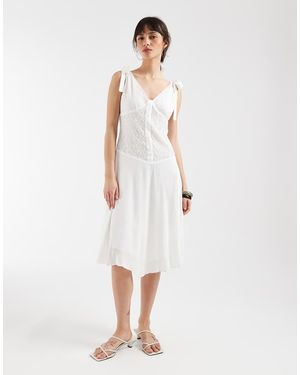 Motel Danira Bardot Milkmaid Midaxi Lace Dress - White