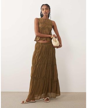 Mango Gonna Lunga Arricciata Effetto Serpente Con Perline - Neutro