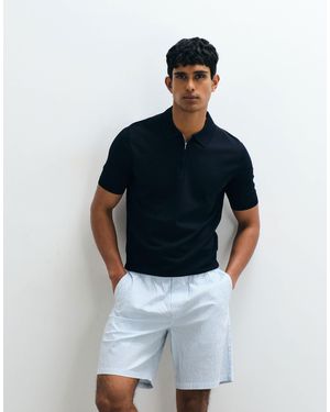 Mango Knitted Quarted Zip Poloshirt - Blue