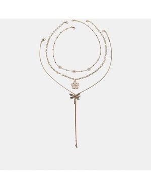 Stradivarius Set Of 3 Flower And Dragonfly Necklaces - Blue