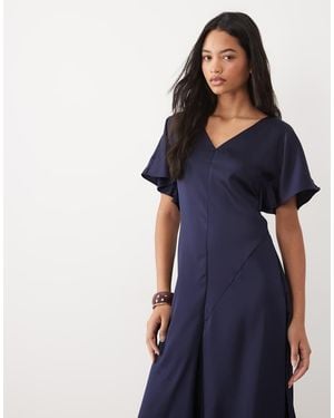 ASOS Midi Theejurk Van Satijn Met V-Hals - Blauw