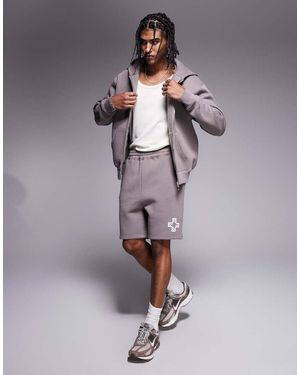 Faded Store Short Van 320Gsm Stof Met Monogramlogo - Grijs