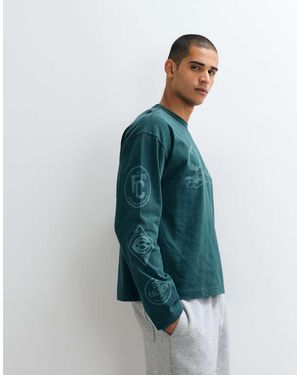 ASOS T-Shirt A Maniche Lunghe Oversize Squadrata Verde Slavato Con Grafica Con Scritta