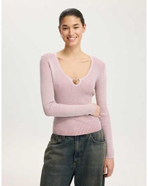 Cotton On Two Tone Rib Keyhole Knit - Pink