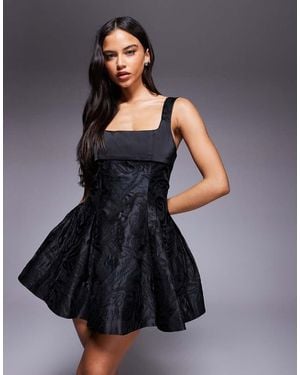 Murci Satin Jacquard Square Neck Bow Tie Back Mini Dress - Blue
