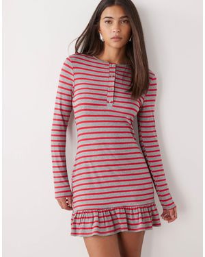 Collusion Long Sleeve Stripe Drop Waist Mini Dress - Red