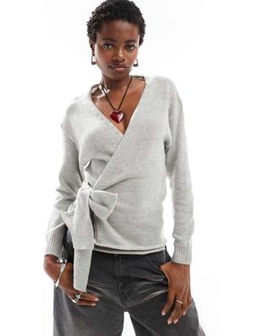 Glamorous Maglione Lavorato Color Grigio Mélange Allacciato Sul Davanti
