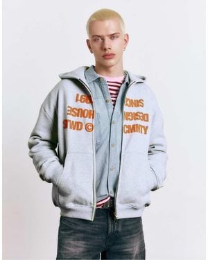 Pull&Bear Hoodie With Zip And Slogan - White