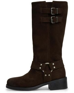 Tommy Hilfiger Premium Brushed Suede Moto Boots With Buckle Detail - Black