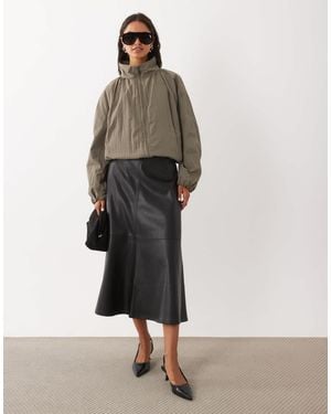 Mango Faux Leather Midi Skirt - Black