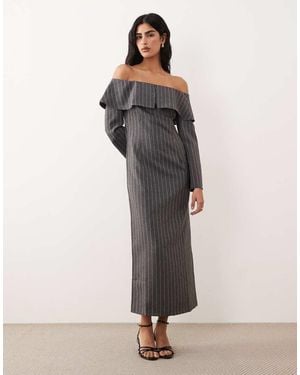 ASOS Vestido De Tubo Midi Gris Con Raya Diplomática Y Escote Bardot De