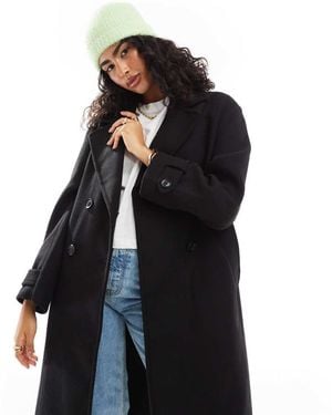 Bershka Wool Trench Coat - Black