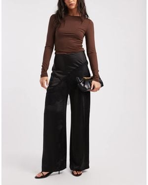 ASOS Tailored Wide Leg Satin Trousers With Lace Trim Skirt Overlay - Black