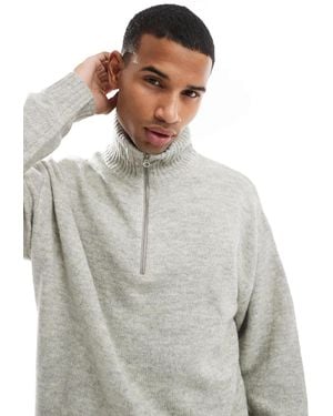 Jack & Jones Oversized Fluffy Half Zip Jumper - Grey