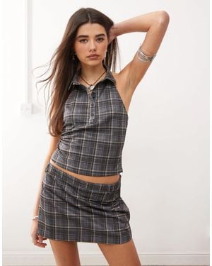 Motel Harlo Collared Check Top Co-ord - Grey