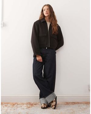 Monki Chaqueta Corta Con Solapas De Tejido Con Lana De - Negro
