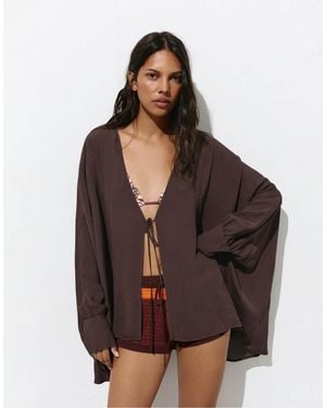 Pull&Bear Fluid Cape Jacket - Brown